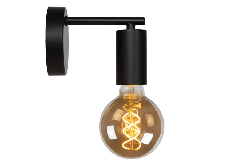 21221-01-30 leanne wandlamp strak modern zwart metaal lucide zijaanzicht brandend