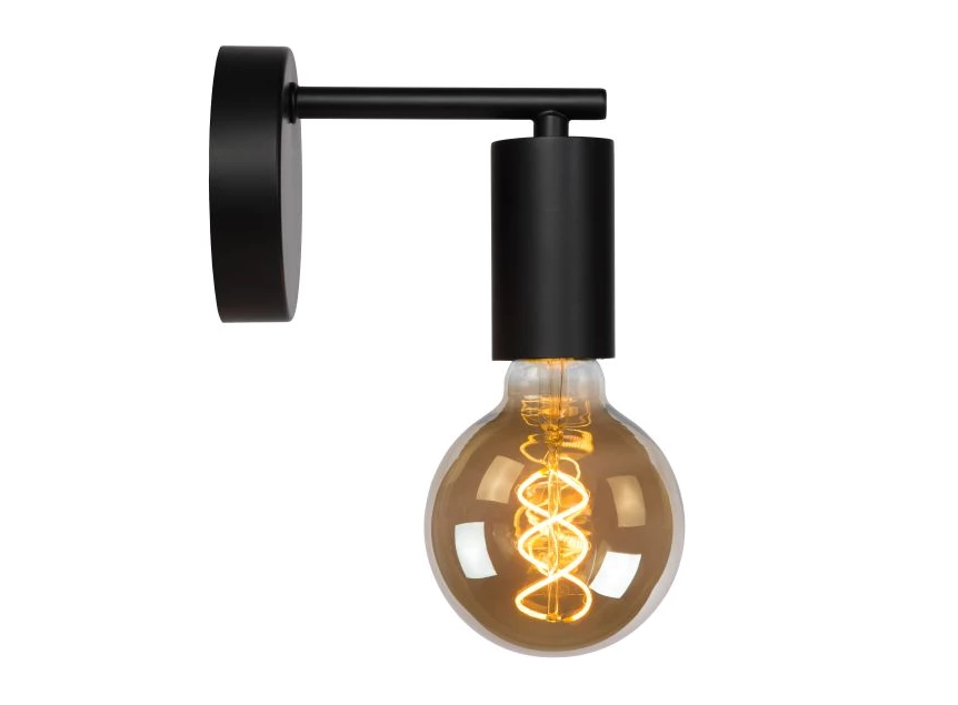 21221-01-30 leanne wandlamp strak modern zwart metaal lucide zijaanzicht brandend