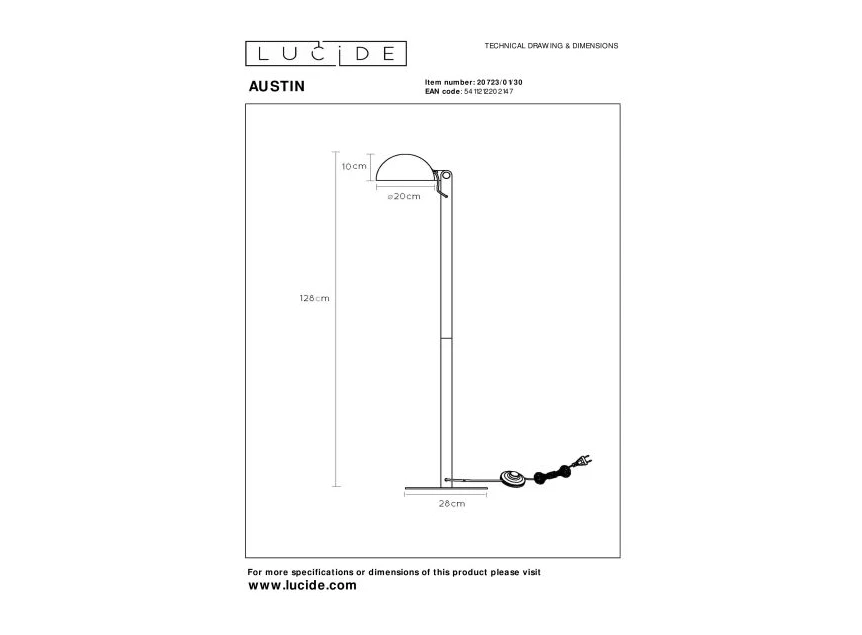 20723-01-30 austin vloerlamp stoer klassiek e27 lucide zwart metaal technische tekening