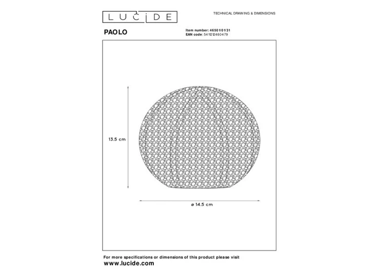 46501-01-31 paolo tafellamp wit lucide G9 metaal technische tekening