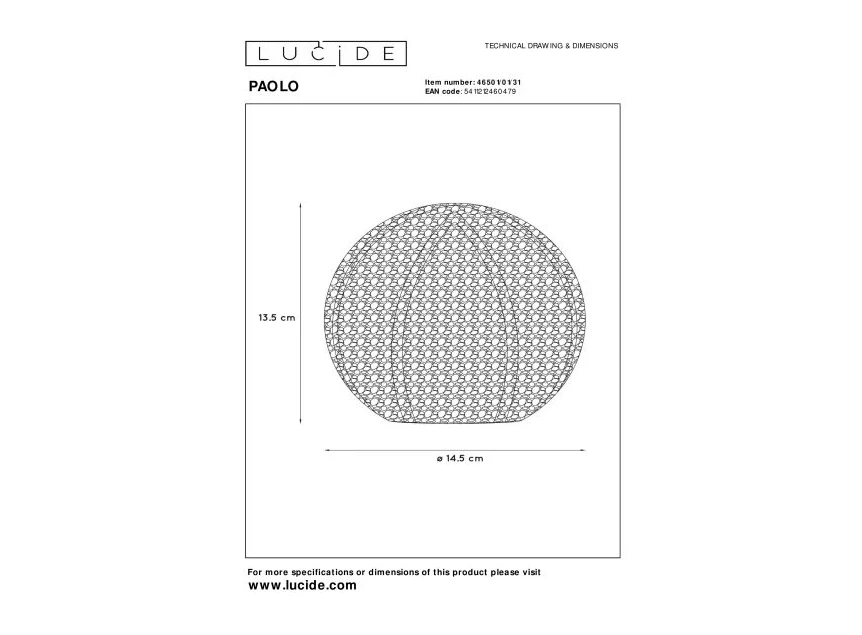 46501-01-31 paolo tafellamp wit lucide G9 metaal technische tekening