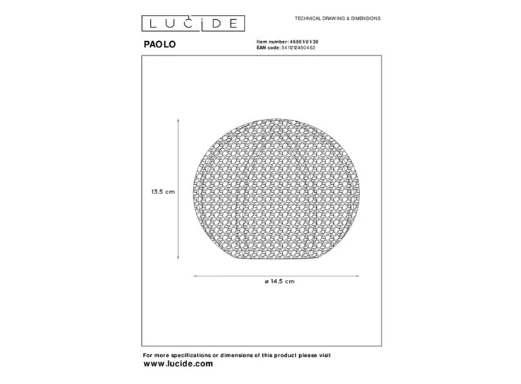 46501-01-30 paolo tafellamp zwart lucide G9 metaal technische tekening