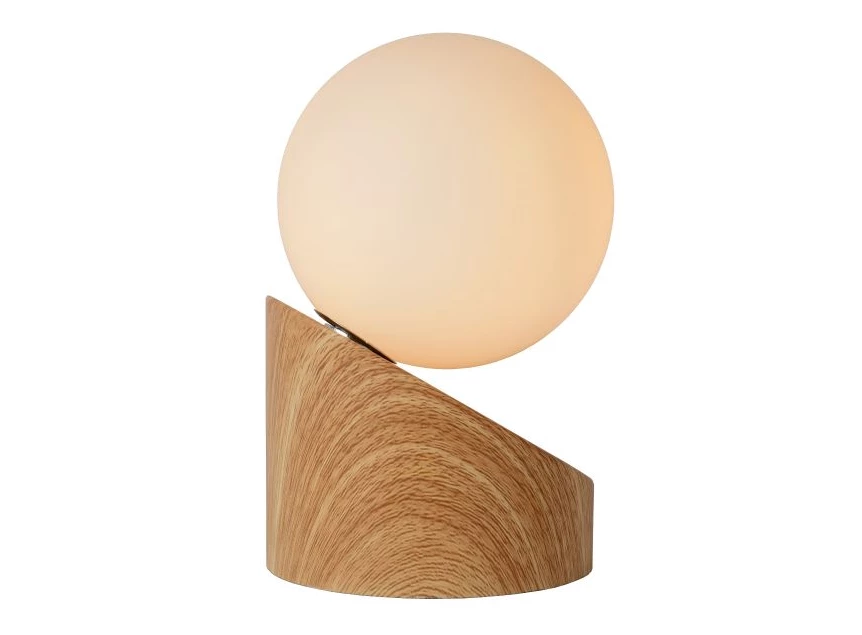 45561-01-72 tafellamp len lucide opaal glas metalen voet G9 brandend zijkant