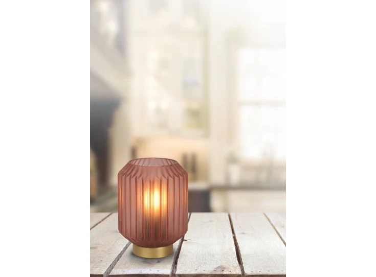 45595-01-66 sueno tafellamp roze E14 lucide mat glas messing voet sfeerbeeld