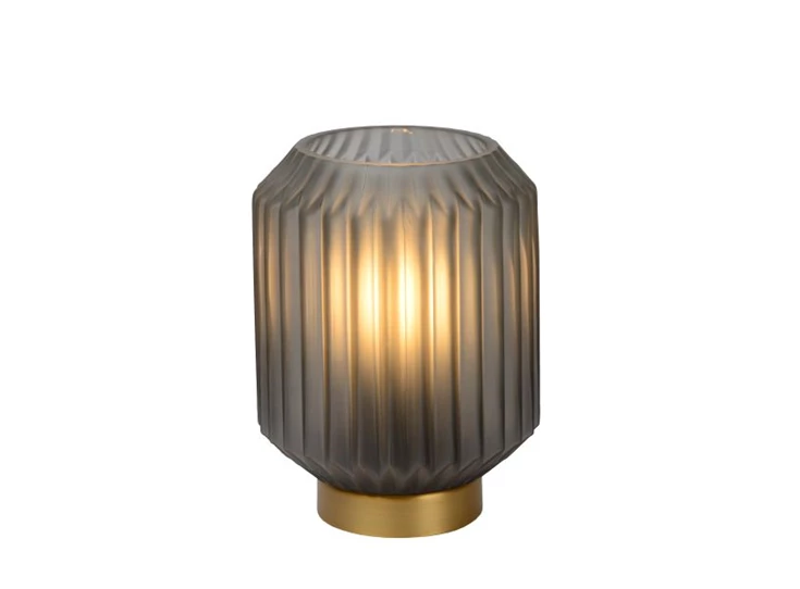 45595-01-51 sueno tafellamp mat grijs lucide geribbeld glas e14 messing brandend