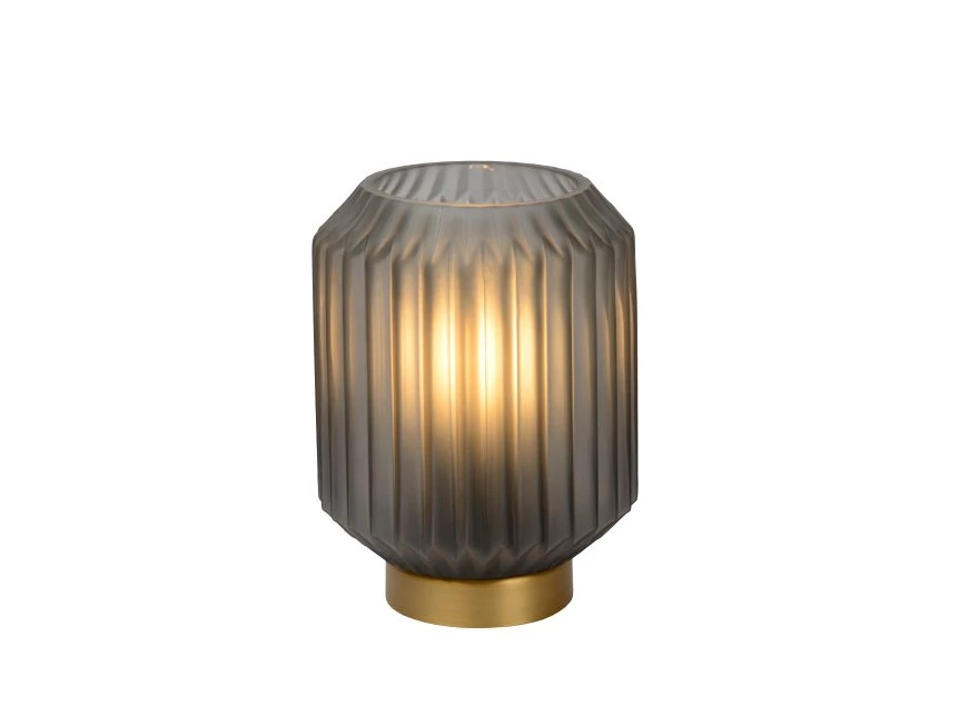 45595-01-51 sueno tafellamp mat grijs lucide geribbeld glas e14 messing brandend