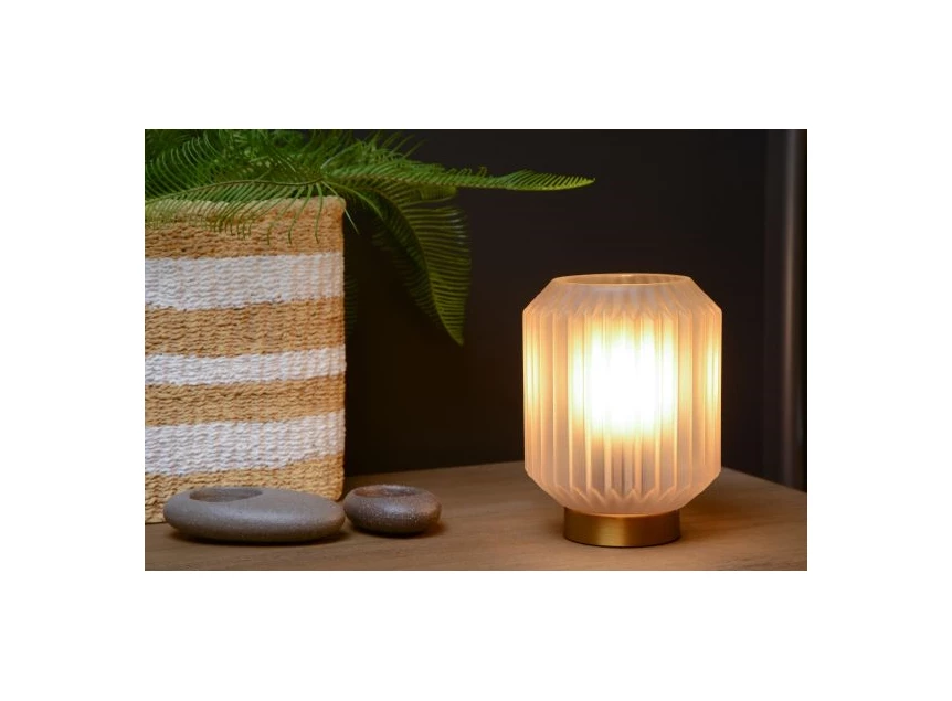 45595-01-31 sueno tafellamp wit geribbeld glas messing voet lucide e14 sfeerbeeld