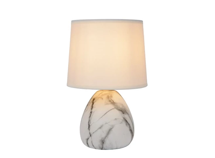 47508-81-31 marmo tafellamp lucide wit keramiek linnen kap marmerlook e14 brandend