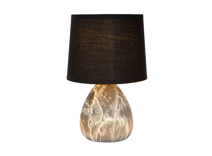47508-81-30 marmo tafellamp lucide zwart keramiek linnen kap marmerlook e14 brandend