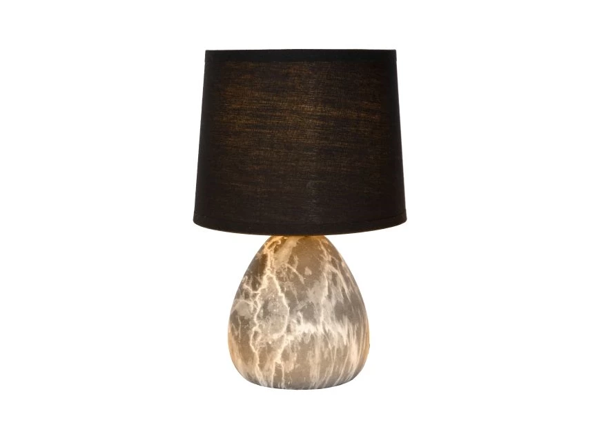 47508-81-30 marmo tafellamp lucide zwart keramiek linnen kap marmerlook e14 brandend