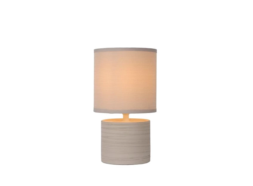 47502-81-38 greasby lucide tafellamp beige keramiek katoenen kap brandend