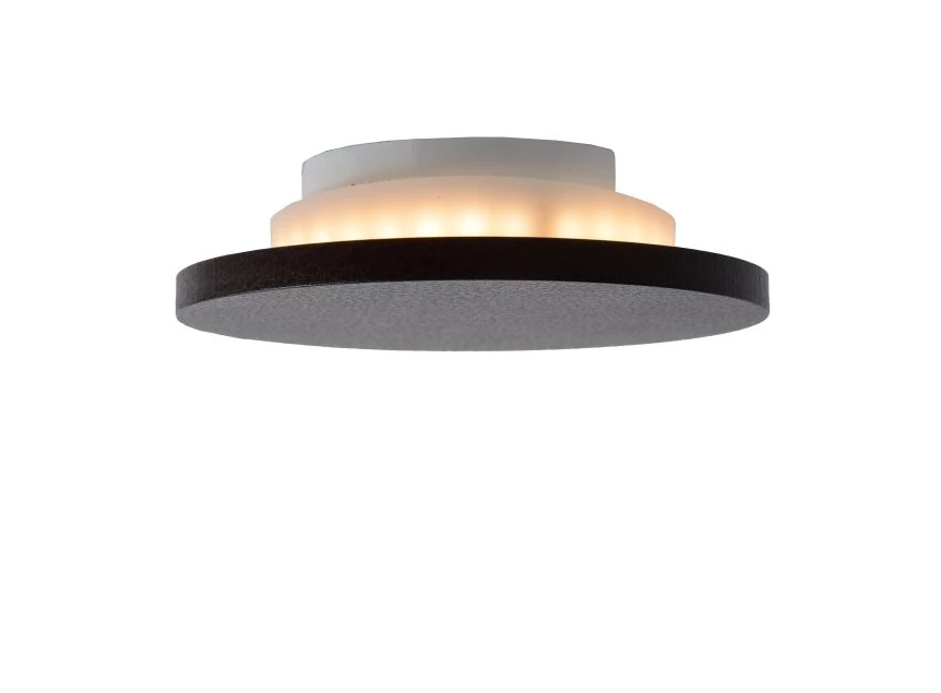 77285-05-43 wandlamp glimpse bruine schijf 14cm lucide led leder detail wandbevestiging