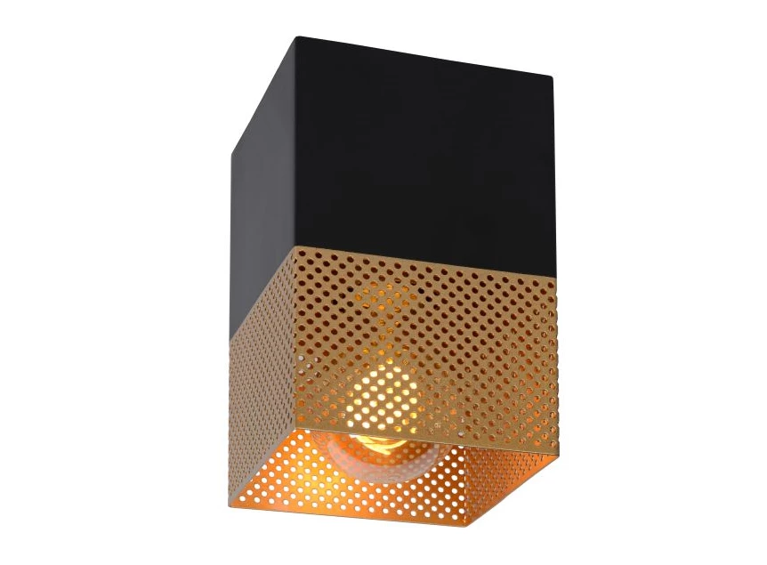 21123-01-02 renate messing e27 kubussen 1L lucide zwart goud plafondlamp metaal brandend schuin