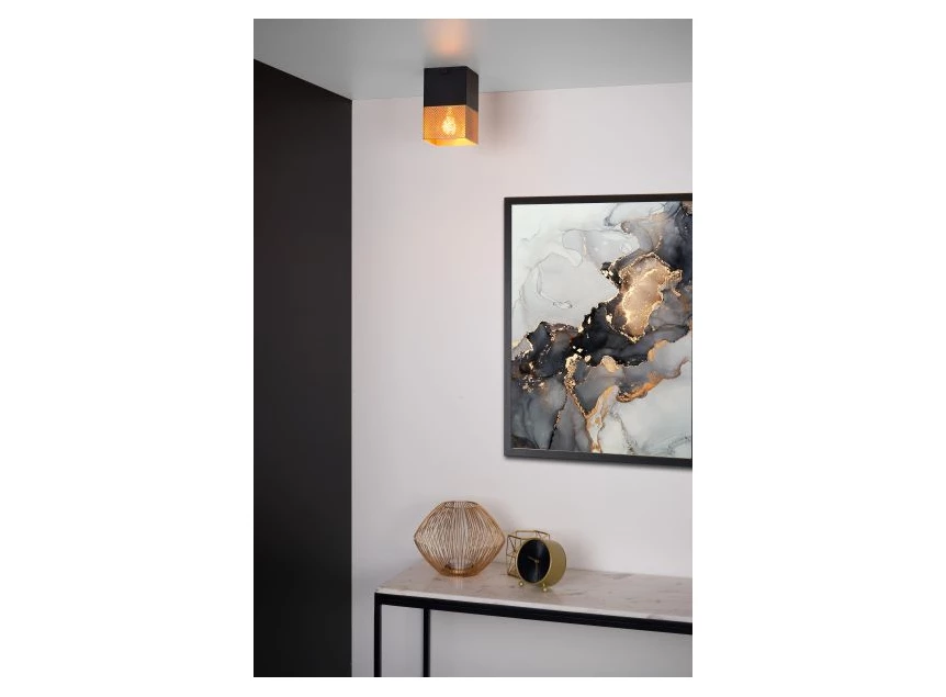21123-01-02 renate messing e27 kubussen 1L lucide zwart goud plafondlamp metaal sfeerbeeld