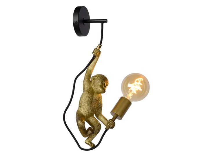 10202-01-30 chimp wandlamp goud E27 lucide dimbaar brandend zijkant