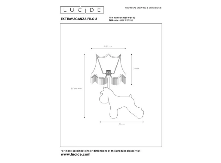 10504-81-30 filou tafellamp zwart blauwe kap lucide E14 technische tekening