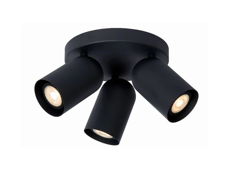 13958-13-30 punch spot 3 lichtpunten GU10 LED zwart metaal lucide brandend