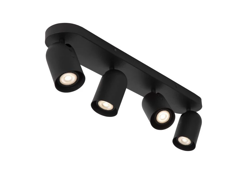 13958-04-30 punch spot 4 lichtpunten GU10 LED zwart metaal lucide brandend