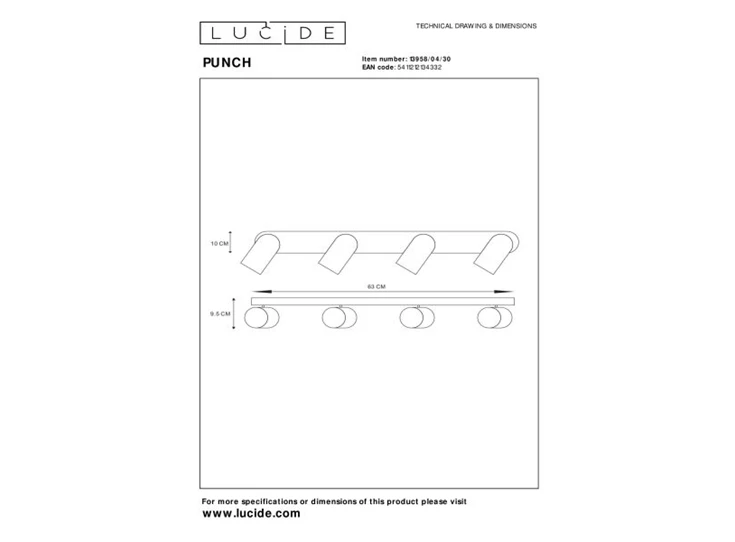 13958-04-30 punch spot 4 lichtpunten GU10 LED zwart metaal lucide technisch