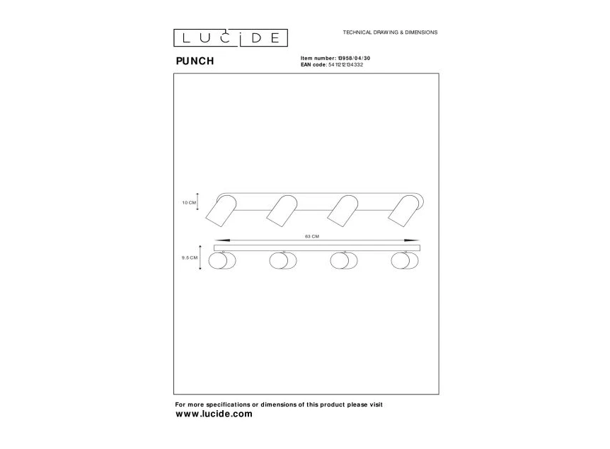 13958-04-30 punch spot 4 lichtpunten GU10 LED zwart metaal lucide technisch