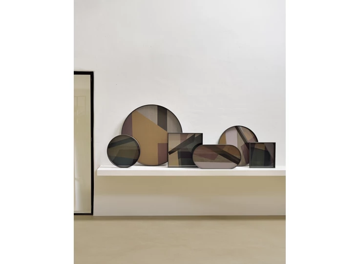 Set Plateau Bronze Angle Glass Tray Round XL 20574 Ethnicraft