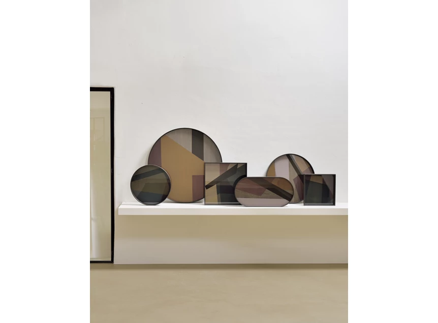 Set Plateau Bronze Angle Glass Tray Round XL 20574 Ethnicraft