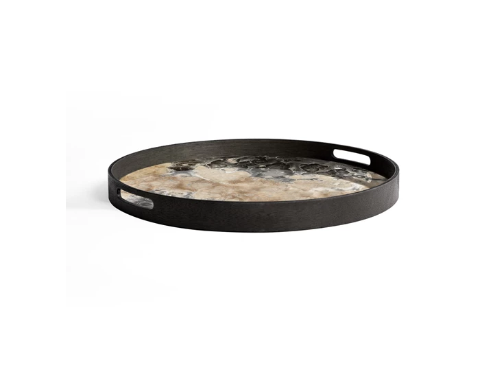 Zijkant Plateau Black Organic Glass Tray Round S 20583 Ethnicraft