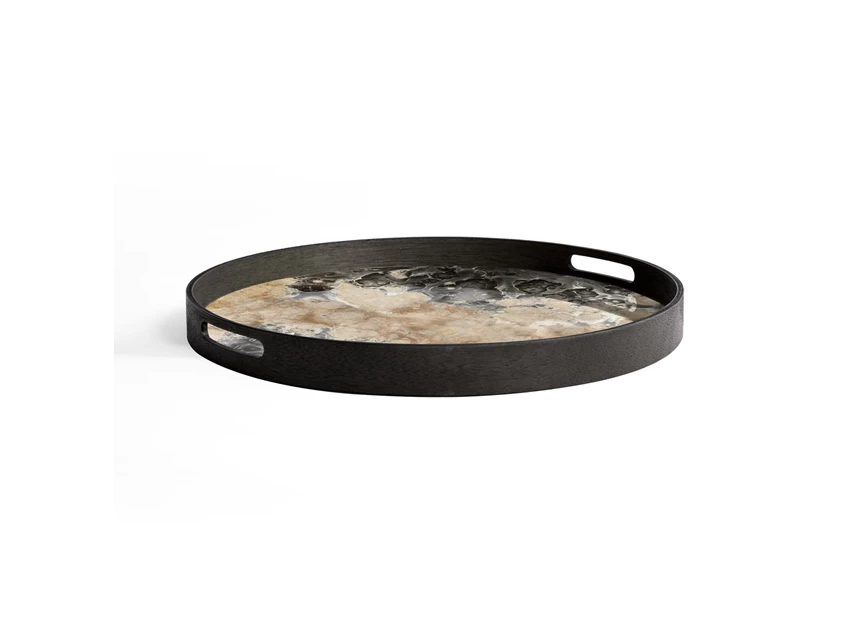 Zijkant Plateau Black Organic Glass Tray Round S 20583 Ethnicraft