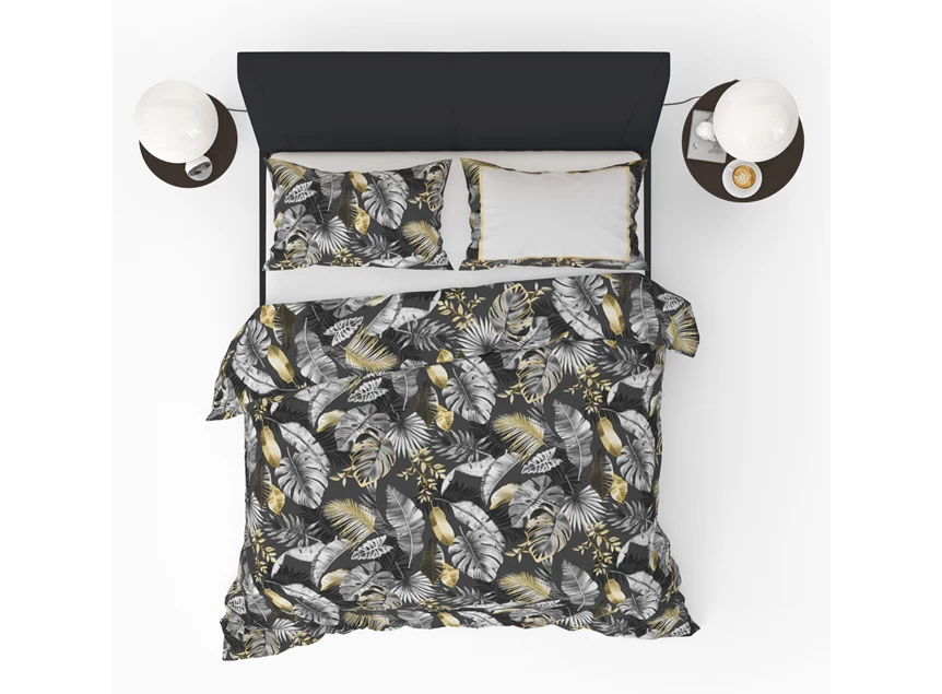 Jungle style black 140x220cm dekbedovertrek refined bedding katoen bladeren