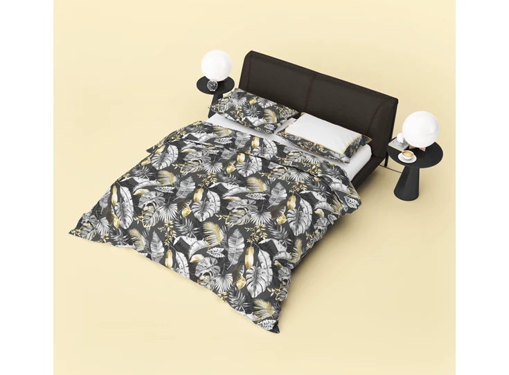 Jungle style black 140x220cm dekbedovertrek refined bedding katoen bladeren sfeerbeeld