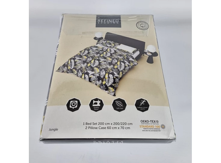Jungle style black 140x220cm dekbedovertrek refined bedding katoen bladeren verpakking