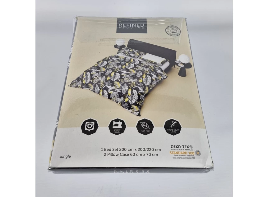 Jungle style black 140x220cm dekbedovertrek refined bedding katoen bladeren verpakking