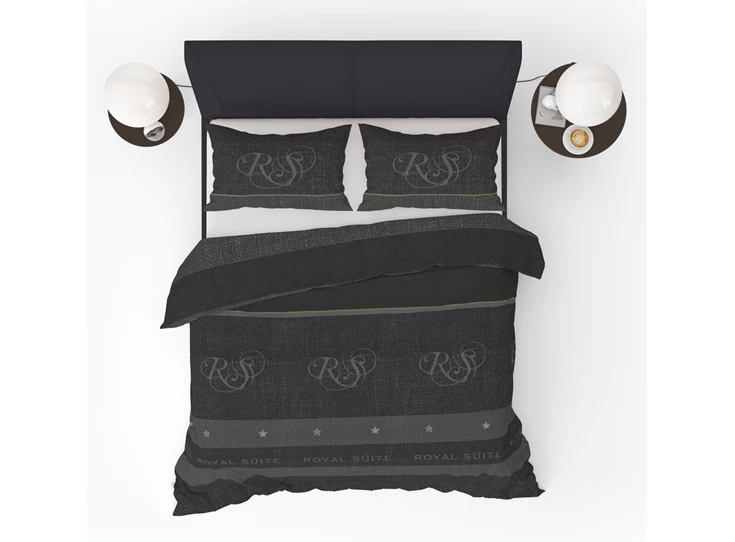 Royal suite dekbedovertrek tekst zwart grijs 140x220cm 1 persoons katoen refined bedding