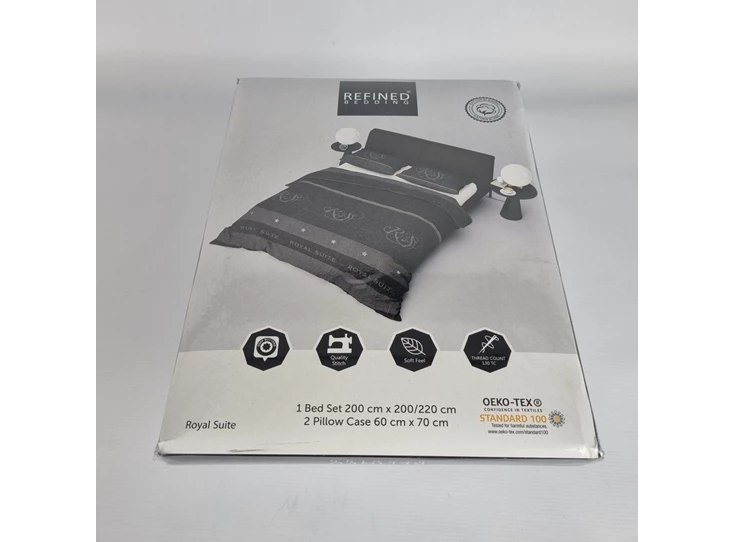 Royal suite verpakking dekbedovertrek tekst zwart grijs 140x220cm 1 persoons katoen refined bedding