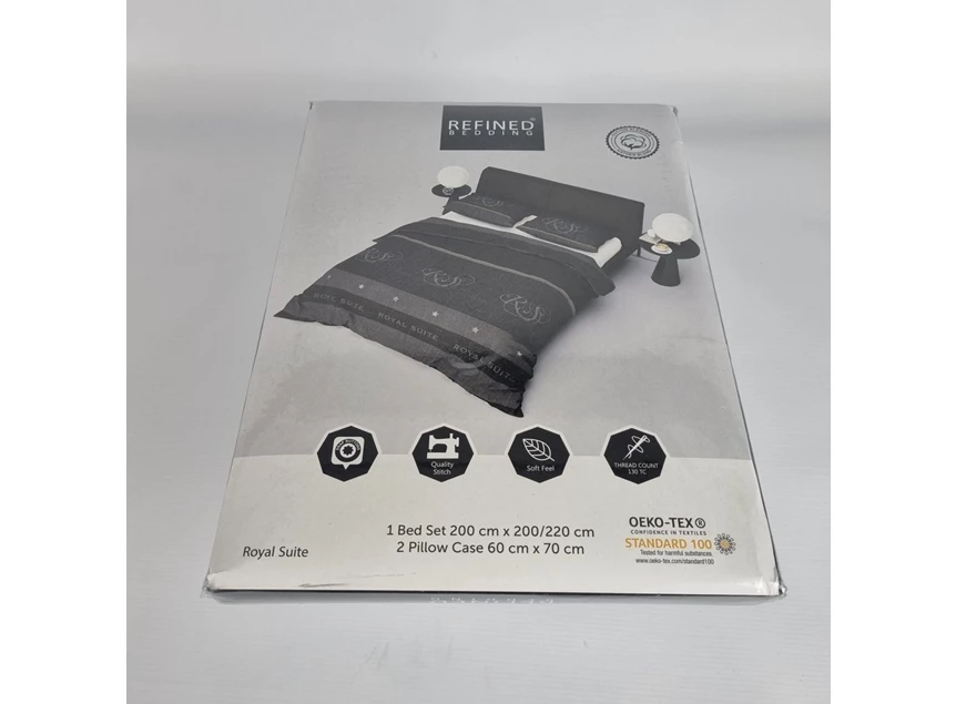 Royal suite verpakking dekbedovertrek tekst zwart grijs 140x220cm 1 persoons katoen refined bedding