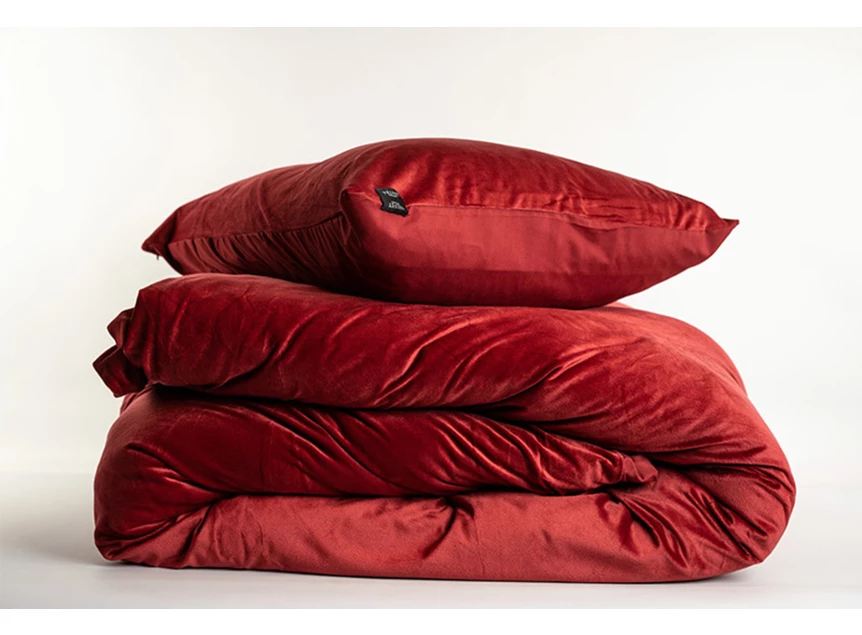 velvet beau maison opgevouwd velours één persoons 140x220cm bordeaux rood dekbedovertrek