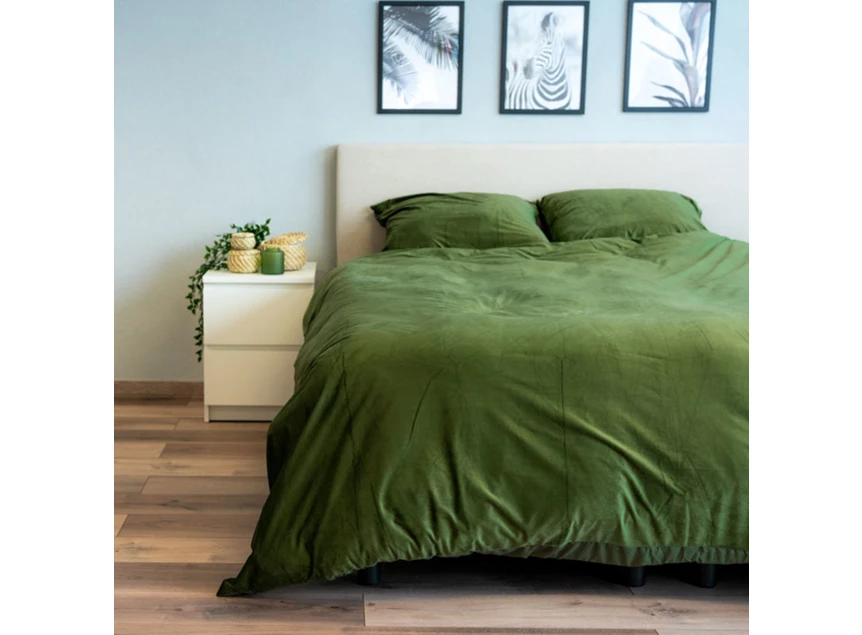 beau maison fluwelen dekbedovertrek 240x220cm tweepersoons velvet velours groen sfeerbeeld