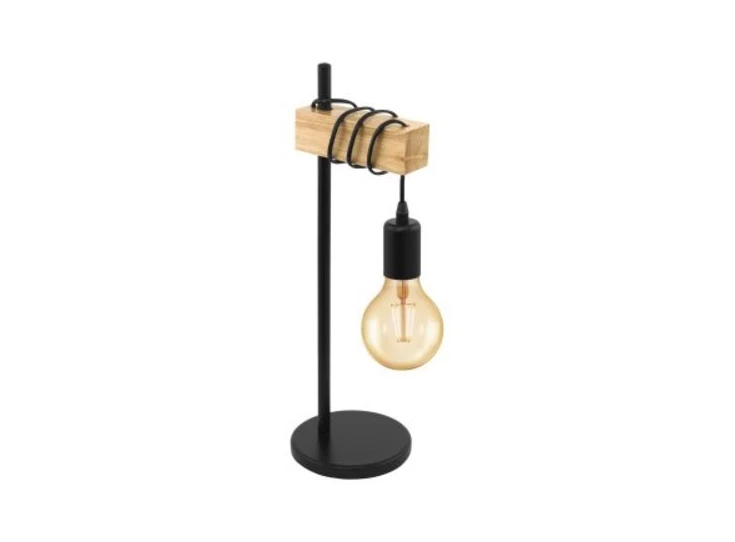 32918 tafellamp zwart metaal 10w eglo verlichting industrieel hout eiken balk staande lamp e27 1 lamp