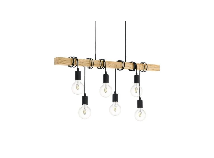 95499 e27 eglo verlichting industrieel staal townshend 60w eiken hout 6 lampen hanglamp zwart