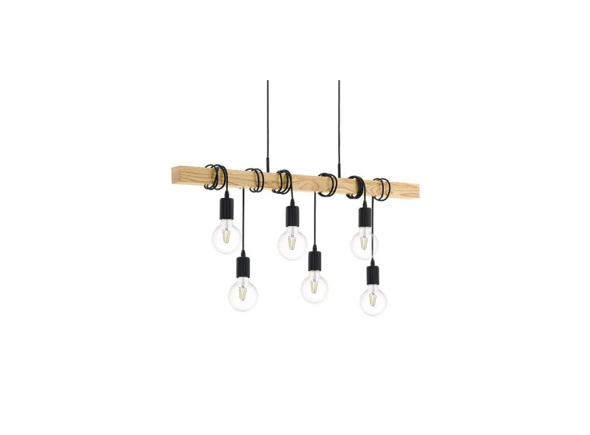 95499 e27 eglo verlichting industrieel staal townshend 60w eiken hout 6 lampen hanglamp zwart