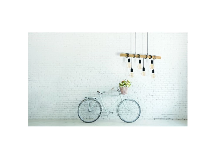 95499 e27 eglo 60w eiken hout 6 lampen hanglamp zwart verlichting industrieel staal townshend