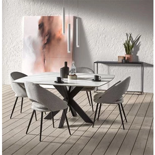 cem eettafel vierkant afgerond keramiek zwarte metalen kruispoot castle line sfeerbeeld
