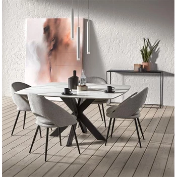 cem eettafel vierkant afgerond keramiek zwarte metalen kruispoot castle line sfeerbeeld