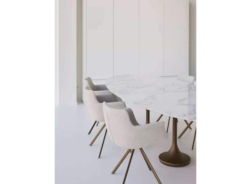 Zijkant Tafel Central Elyps xeramica bianco d'oro Joli