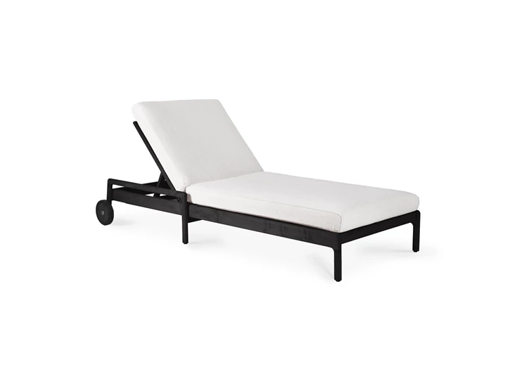 Off White Ligbed Teak Jack Black Outdoor Adjustable Lounger 10243 Ethnicraft