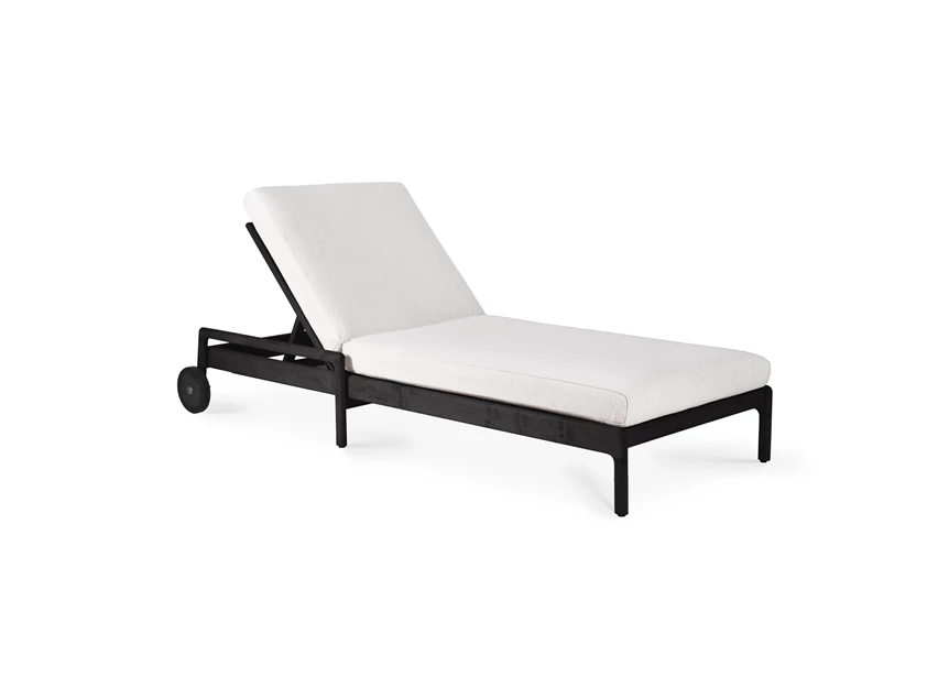Off White Ligbed Teak Jack Black Outdoor Adjustable Lounger 10243 Ethnicraft