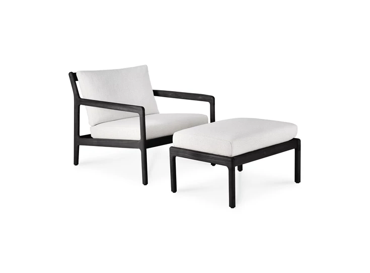 Met bijzetzetel Poef Teak Jack Black Outdoor footstool Off White 10238 Ethnicraft