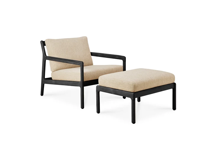 Met bijzetzetel Poef Teak Jack Black Outdoor footstool Natural 10237 Ethnicraft