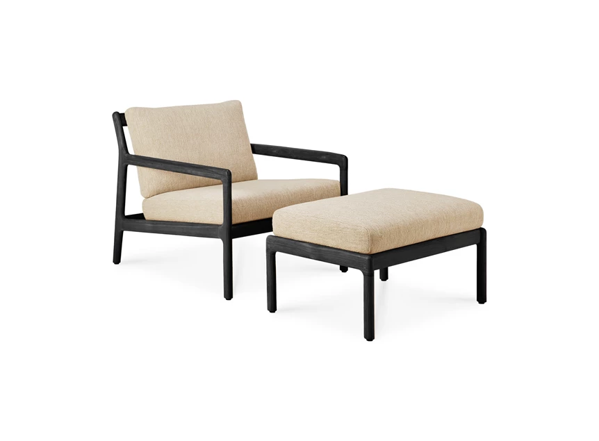 Met bijzetzetel Poef Teak Jack Black Outdoor footstool Natural 10237 Ethnicraft