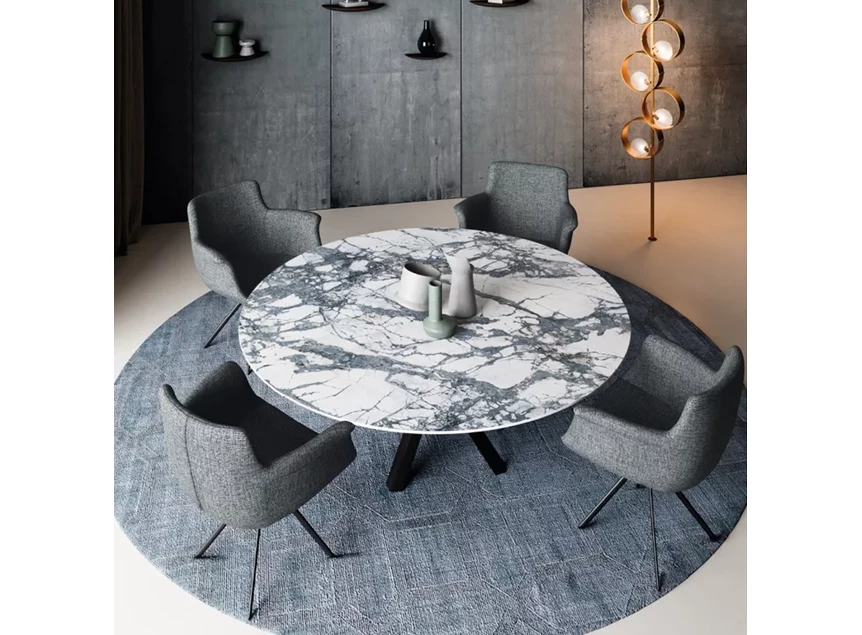 Sfeerfoto Eettafel Fizz rond keramiek Marble Azuro Joli